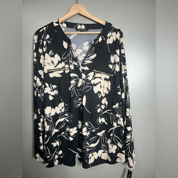 4/$25 Zac & Rachel pop over blouse size 2X floral long sleeve office casual New - Picture 5 of 9